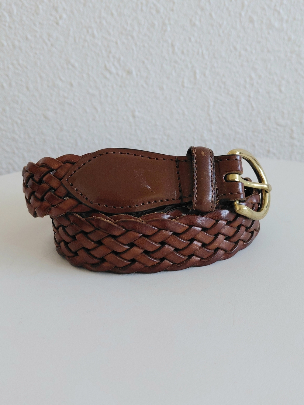 VTG Made In USA Brighton Cognac Brown Braided Accent Leather Belt